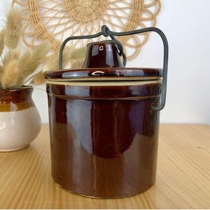 Vintage Amber Stoneware Cheese Crock Pot